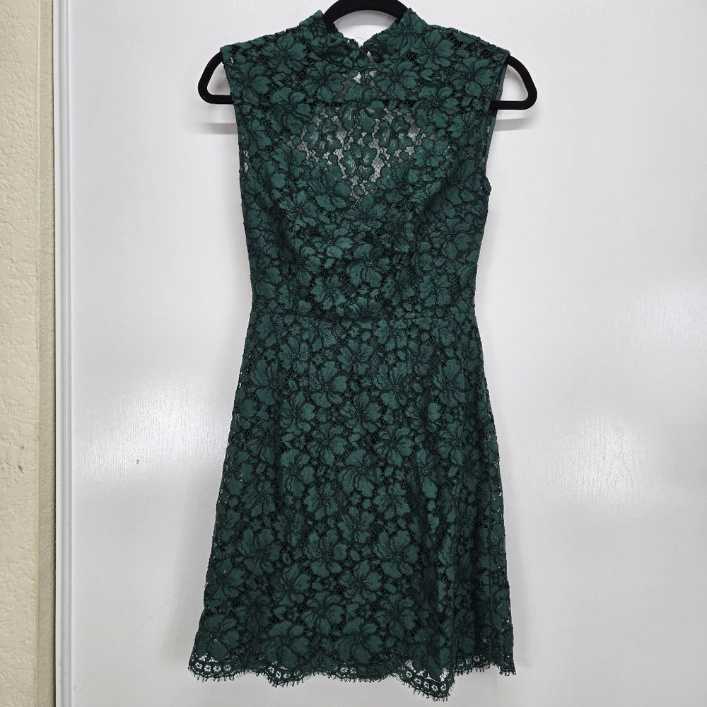 Sandro Paris Womens Sz 2 Green Floral Lace Dress Lined Open Back‎ Party Cocktail